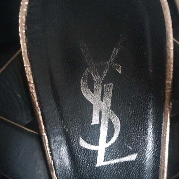 YSL metallic Gold Lizard Embossed Leather Tribute Ankle Strap Platform heels - Picture 13 of 16